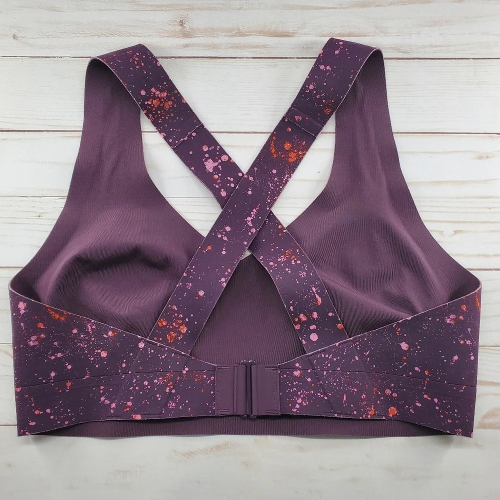 Athleta‎ Crossover Reversible Sports Bra Purple Speck Spatter Size Medium